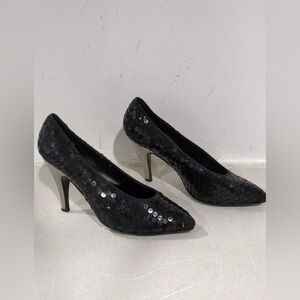 Elegant Bottega size 8 Black Sequin Women's Heels Pumps Chic EUC fun shoes